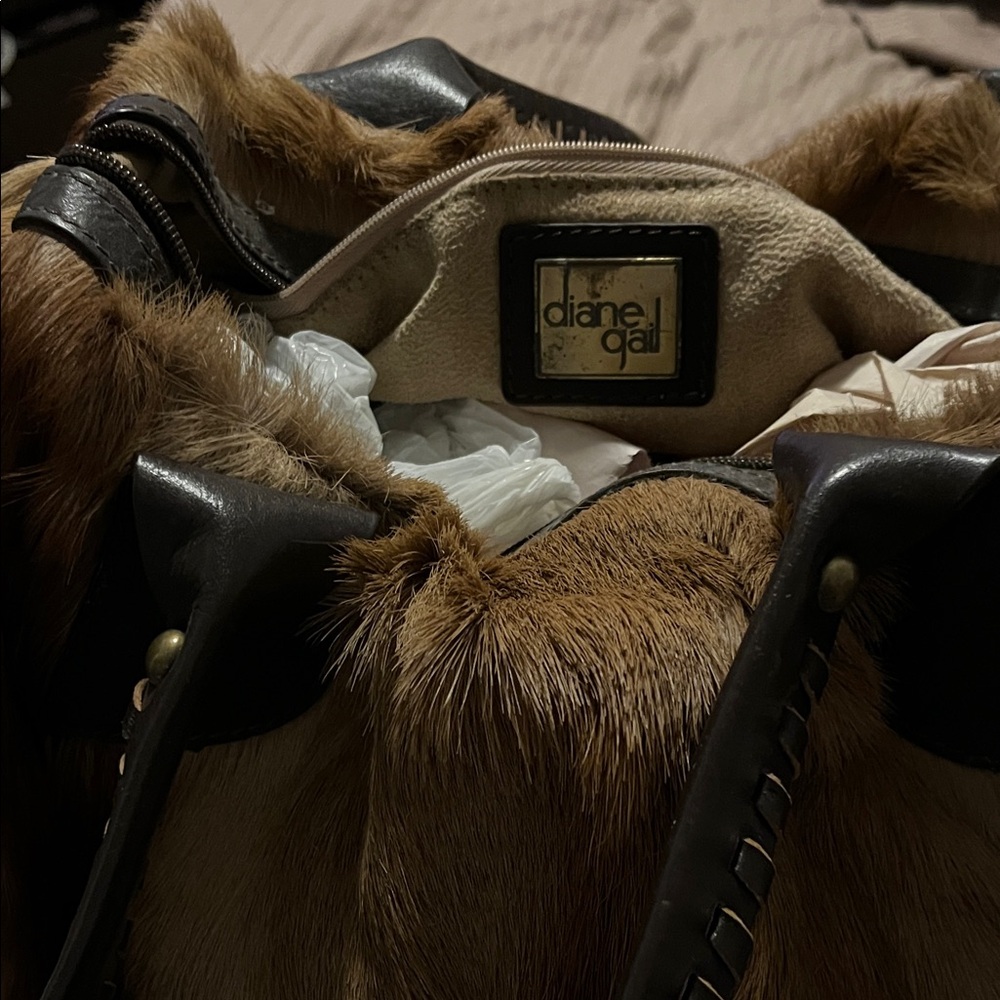 Diane Gal Fur-Trim Brown Satchel